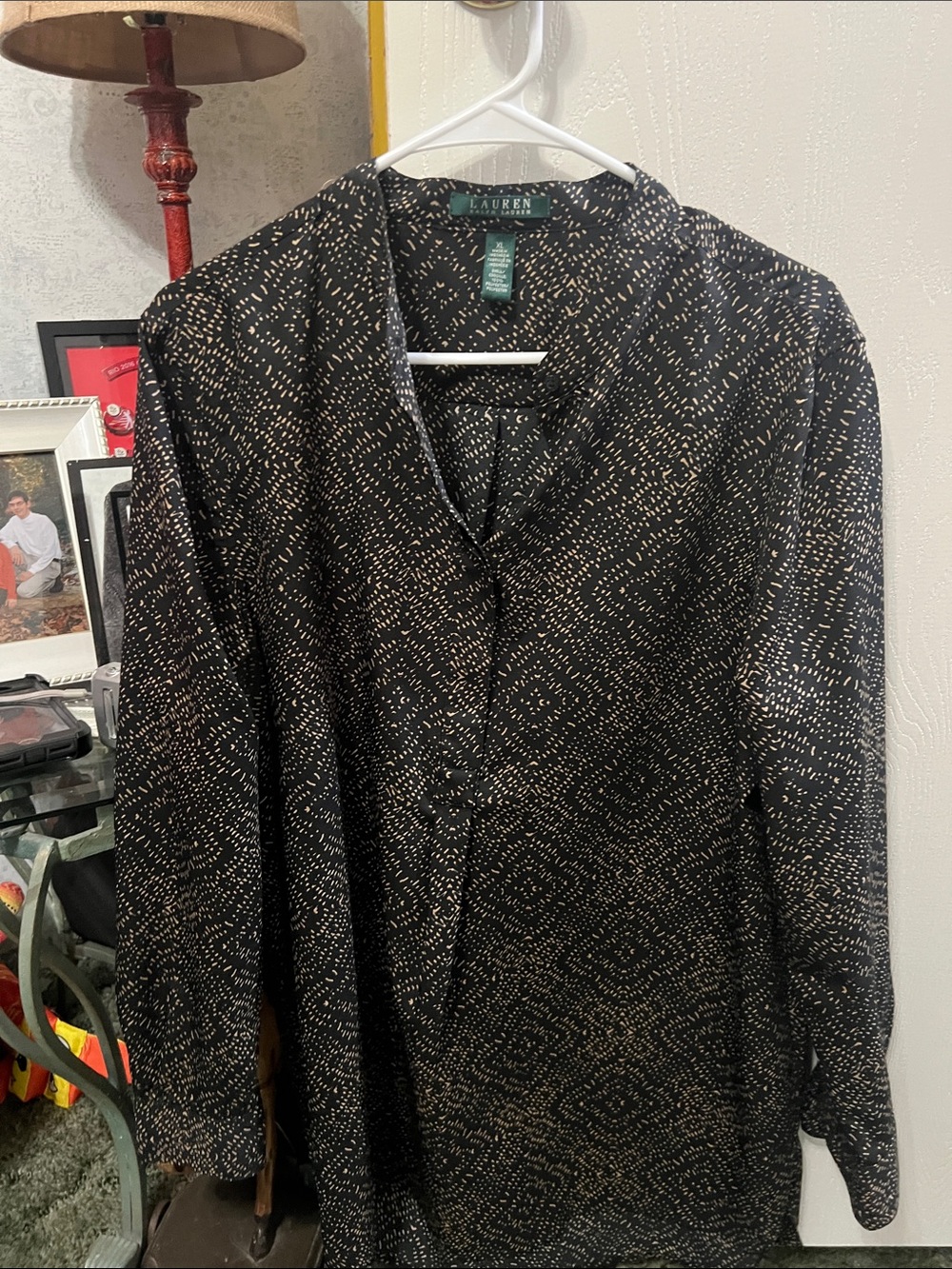Lauren Ralph Lauren Black Blouse with Cream Dot Pattern